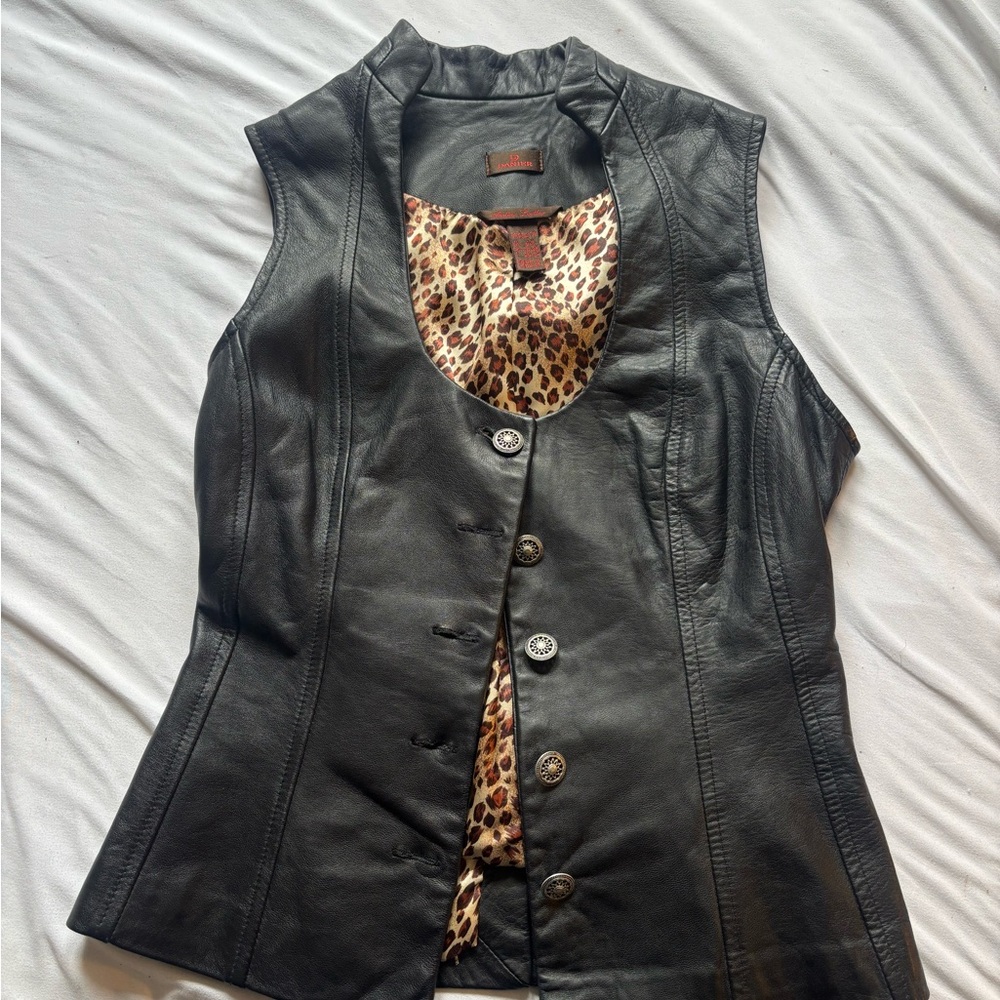 Danier Black Leather Vest with Animal Print Lining